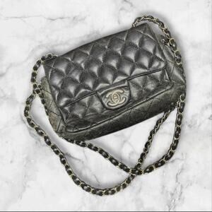 Chanel Metallic Leather Mini Flap Bag Gold Chain